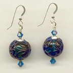 "Scroll" Bead Earrings in Cobalt Blue & Lagoon Aqua-Green